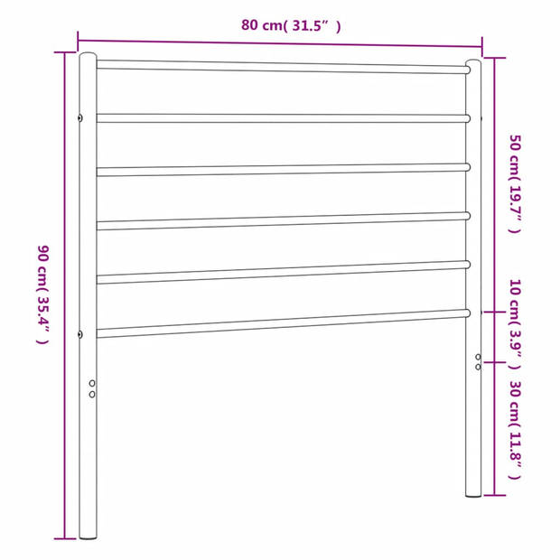 The Living Store Hoofdbord - Metalen Hoofdbord - 80 x 3 x 90 cm - Zwart