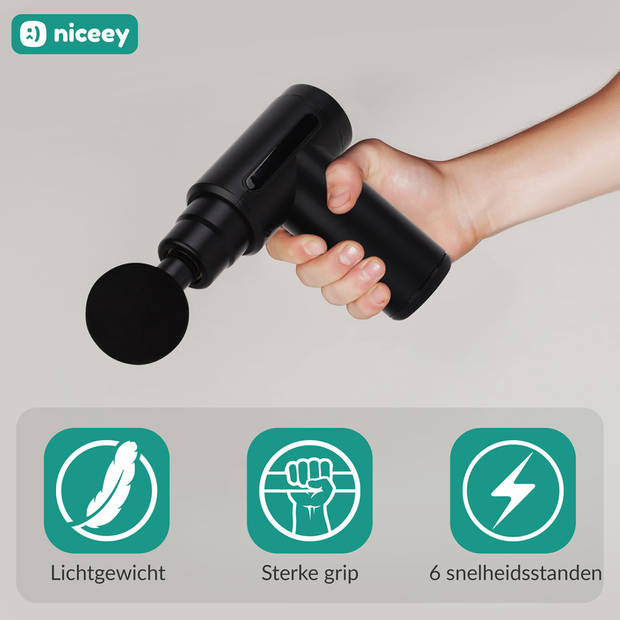Niceey Professionele Mini Massage Gun - Draadloos - Zwart