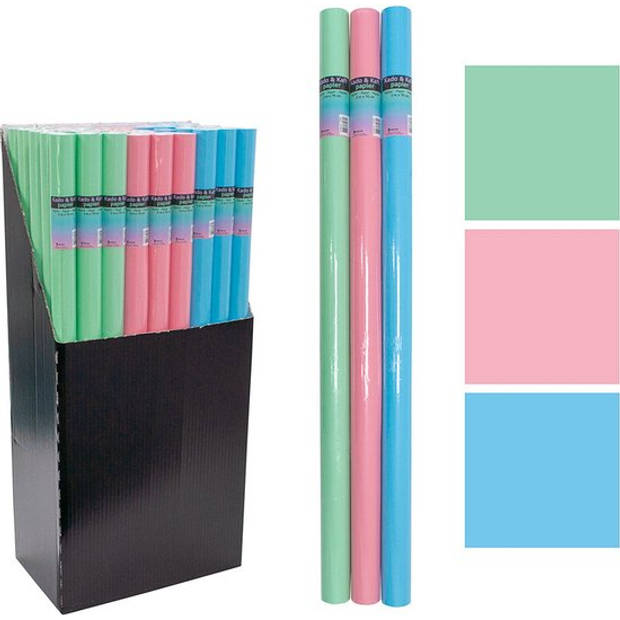 Inpakpapier Cadeaupapier - 6 Rollen - Pastel Blauw, Groen, Roze - 2 meter x 70 cm