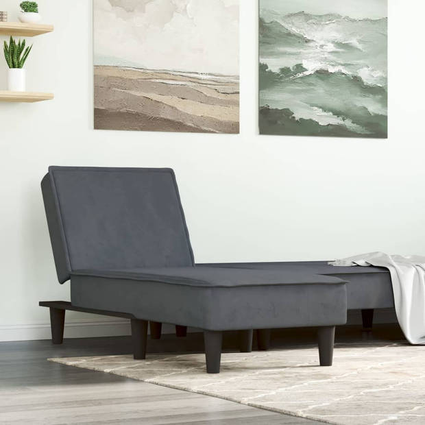 The Living Store Chaise Longue - Verstelbaar - Fluweel - Donkergrijs - 55 x 140 x 70 cm - Tot 110 kg draagvermogen