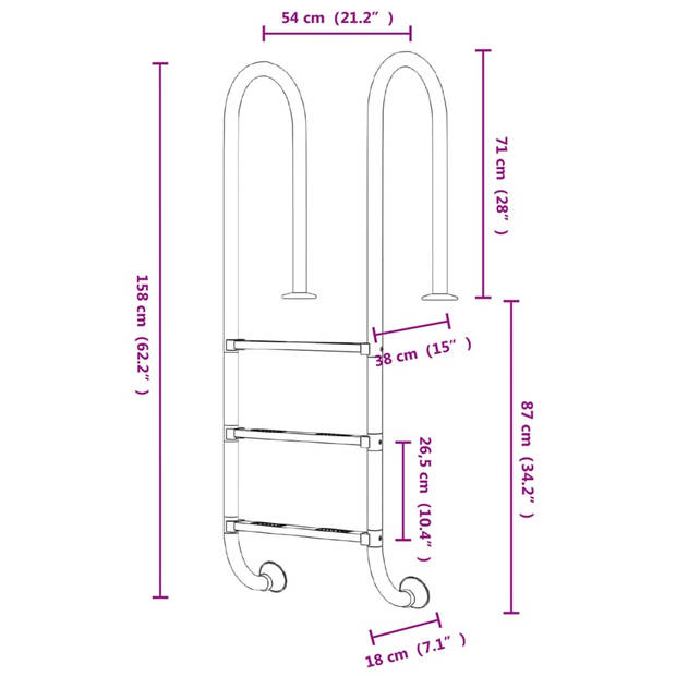 vidaXL Zwembadladder 54x38x158 cm 304 roestvrijstaal