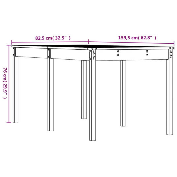 vidaXL Tuintafel 159,5x82,5x76 cm massief grenenhout zwart