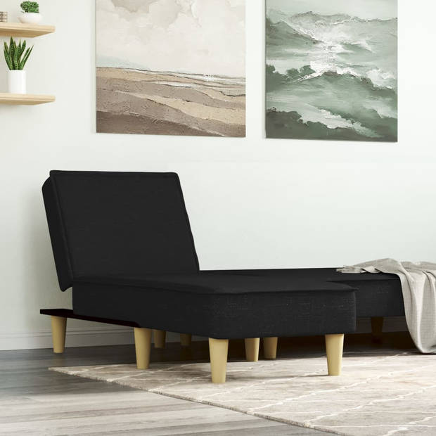 The Living Store Verstelbare Chaise Longue - Zwarte stoffen bekleding - Comfortabel en stabiel - 55x140x70cm