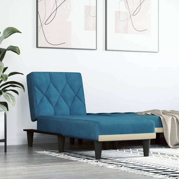 The Living Store Verstelbare Chaise Longue - Fluweel - Blauw - 55x140x70cm
