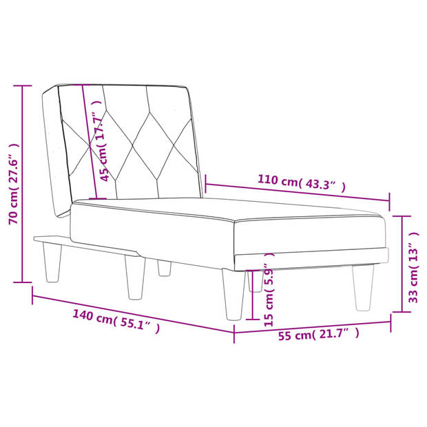 The Living Store Verstelbare Chaise Longue - Multifunctioneel - Comfortabel - Stevig Frame - Zwarte Stof - 55x140x70cm