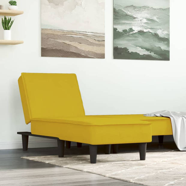 The Living Store Verstelbare Chaise Longue - Geel - Fluwelen bekleding - Multiplex frame - 55x140x70 cm