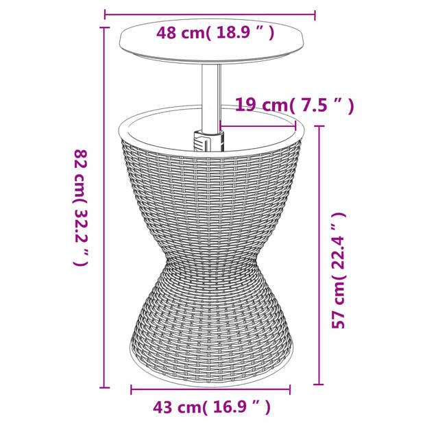 vidaXL IJskoeltafel 3-in-1 polypropeen lichtbruin