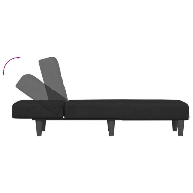 The Living Store Verstelbare Chaise Longue - Zwarte fluwelen bekleding - 55 x 140 x 70 cm - Stabiel multiplex frame