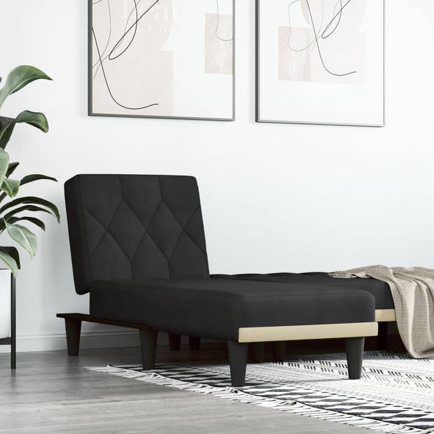 The Living Store Verstelbare Chaise Longue - Zwarte fluwelen bekleding - 55 x 140 x 70 cm - Stabiel multiplex frame