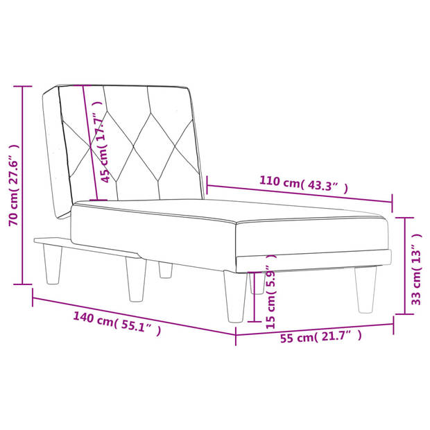 The Living Store verstelbare chaise longue - donkergrijs fluweel - 55x140x70 cm - multifunctioneel