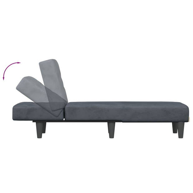 The Living Store verstelbare chaise longue - donkergrijs fluweel - 55x140x70 cm - multifunctioneel