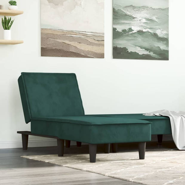 The Living Store Verstelbare Chaise Longue - Fluweel - Donkergroen - 55x140x70 cm - Multifunctioneel