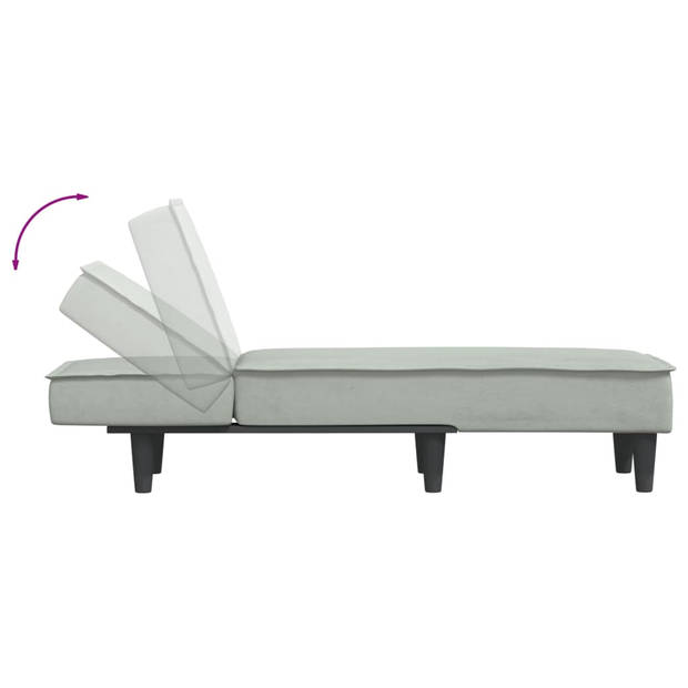 The Living Store Chaise Longue - Verstelbaar - Lichtgrijs - Fluweel - 55 x 140 x 70 cm - Max - 110 kg