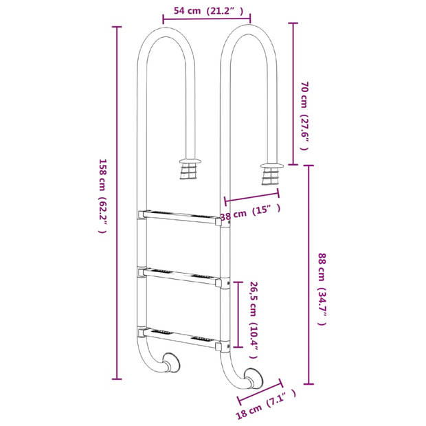 vidaXL Zwembadladder 54x38x158 cm 304 roestvrijstaal