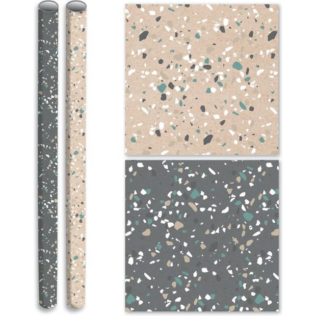 Terrazzo - cadeaupapier inpakpapier - 2 meter x 70 cm - 4 Rollen