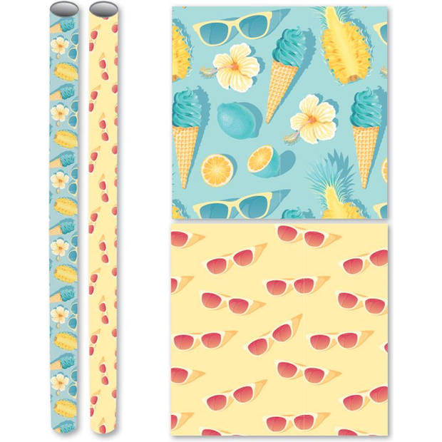 Summer - cadeaupapier inpakpapier - 2 meter x 70 cm - 4 Rollen