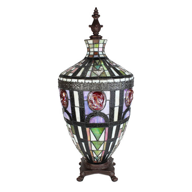 LumiLamp Tiffany Tafellamp Ø 30x75 cm Groen Beige Glas Kunststof Tiffany Bureaulamp Groen Tiffany Bureaulamp