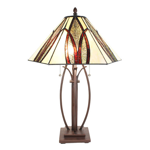 LumiLamp Tiffany Tafellamp Ø 45x61 cm Beige Glas Tiffany Bureaulamp Beige Tiffany Bureaulamp