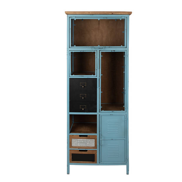 Clayre & Eef Lockerkast 60x33x160 cm Blauw Bruin IJzer Glas Opbergkast Blauw Opbergkast