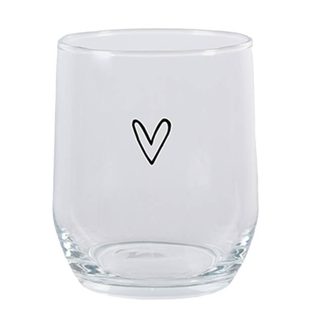 Clayre & Eef Waterglas Hart 300 ml Transparant Glas Drinkbeker Transparant Drinkbeker