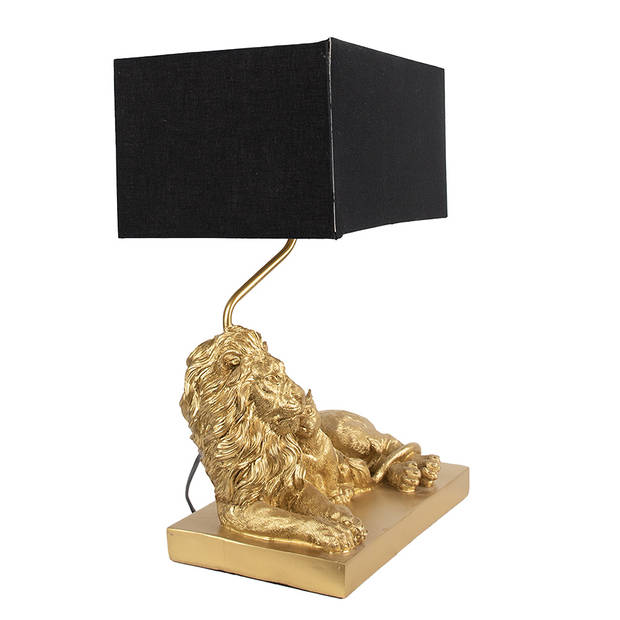 Clayre & Eef Tafellamp Leeuw 32x22x44 cm Goudkleurig Zwart Kunststof Bureaulamp Goudkleurig Bureaulamp