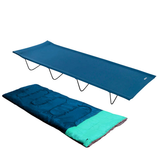 HIXA Aktive Veldbed - Kampeerbed - Met Slaapzak - Volwassenen - 1 Persoons - Blauw