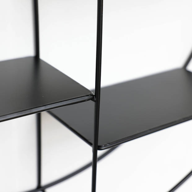 Zwart metalen wandrek met 4 plankjes - Rond - 50x10 cm