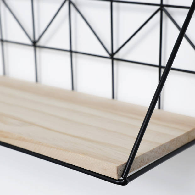Set van 2 zwarte metalen wandrekjes met houten plankje - 30 en 45 cm
