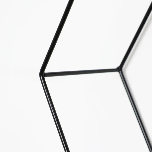 Set van 3 zeshoekige metalen wandrekjes met houten plankje - Zwart
