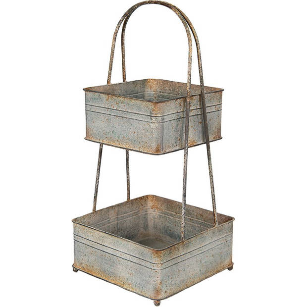 HAES DECO - Etagère 2 laags - 29x29x66 cm - Grijs - Metaal - Taartplateau, Serveerschaal, Fruitschaal