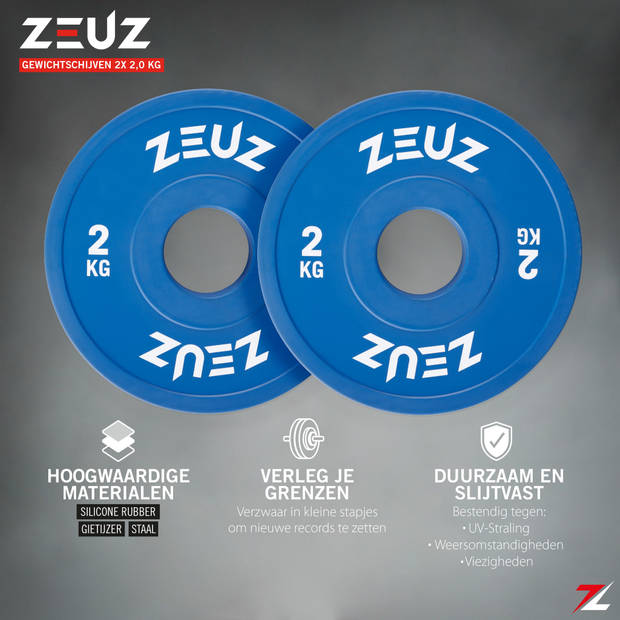 ZEUZ® Halterschijf 2 Stuks 2 KG – 4 KG Gewichten Set – voor 50 mm Halter – Crossfit & Fitness – Metaal & Rubber