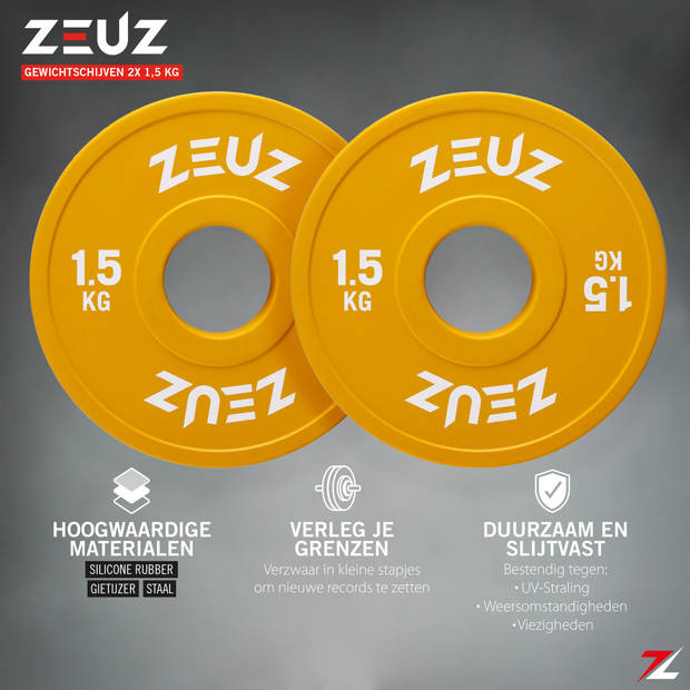 ZEUZ® Halterschijf 2 Stuks 1.5 KG – 3 KG Gewichten Set – voor 50 mm Halter – Crossfit & Fitness - Metaal & Rubber