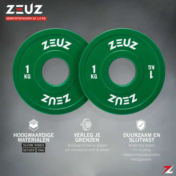 ZEUZ® Halterschijf 2 Stuks 1 KG – 2 KG Gewichten Set – voor 50 mm Halter – Crossfit & Fitness - Metaal & Rubber