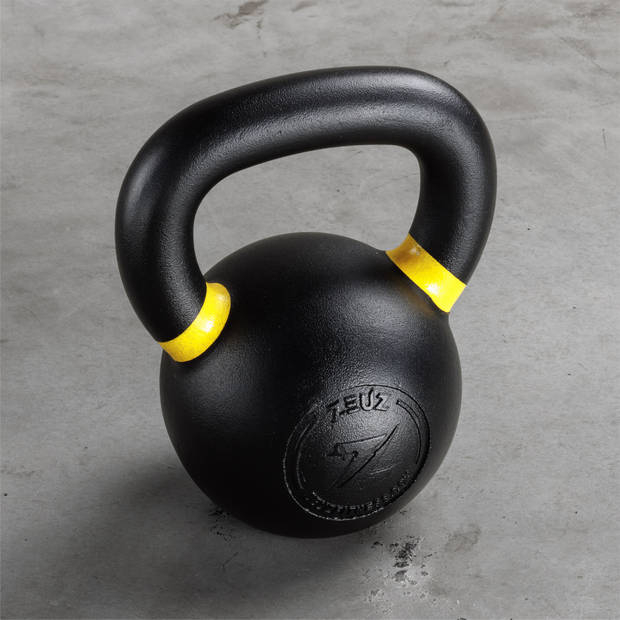 ZEUZ® Kettlebell 16 KG – Fitness, Crossfit Sport Set – Gewichten - Conditie & Krachttraining – Gietijzer – Geel