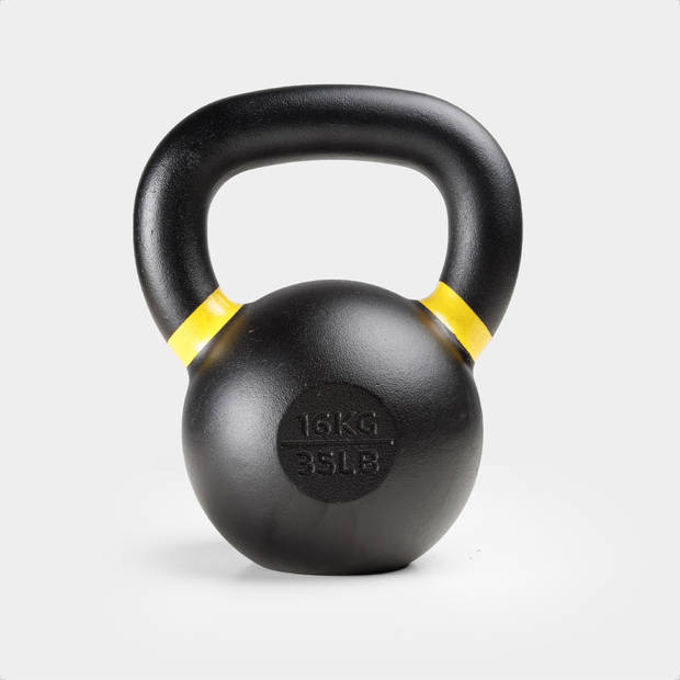 ZEUZ® Kettlebell 16 KG – Fitness, Crossfit Sport Set – Gewichten - Conditie & Krachttraining – Gietijzer – Geel