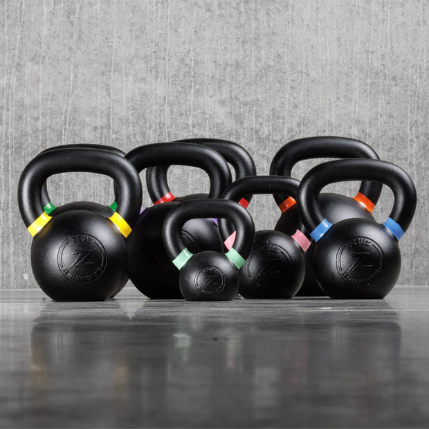 ZEUZ® Kettlebell 16 KG – Fitness, Crossfit Sport Set – Gewichten - Conditie & Krachttraining – Gietijzer – Geel