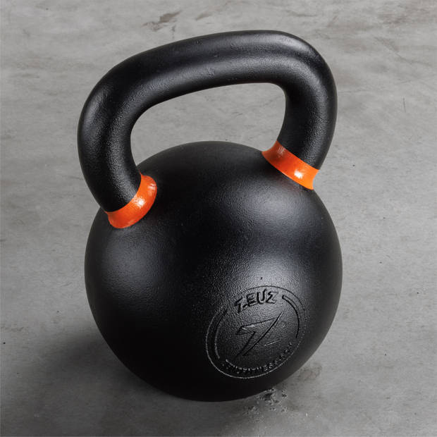 ZEUZ® Kettlebell 28 KG – Fitness, Crossfit Sport Set – Gewichten - Conditie & Krachttraining – Gietijzer – Oranje