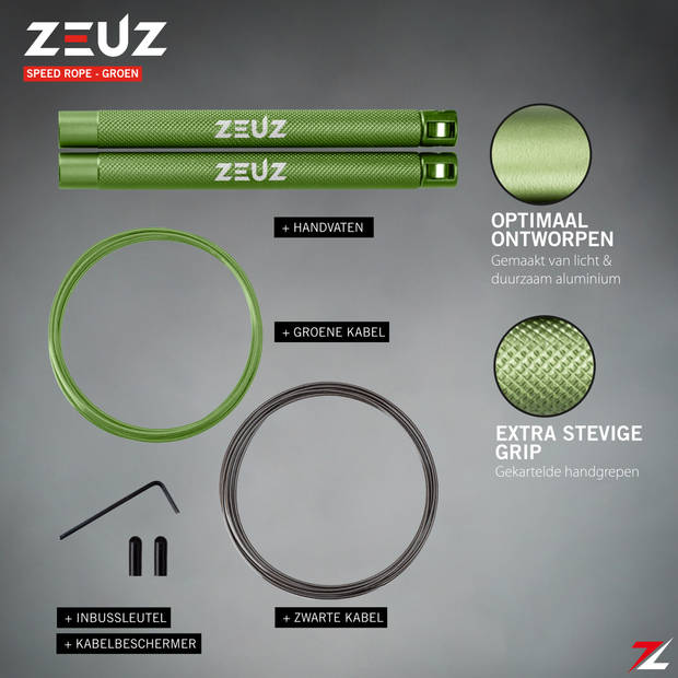 ZEUZ® Professioneel Crossfit & Fitness Springtouw – Verstelbaar – Speed Rope – Volwassenen – Groen