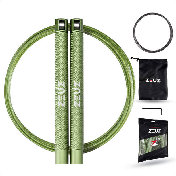 ZEUZ® Professioneel Crossfit & Fitness Springtouw – Verstelbaar – Speed Rope – Volwassenen – Groen