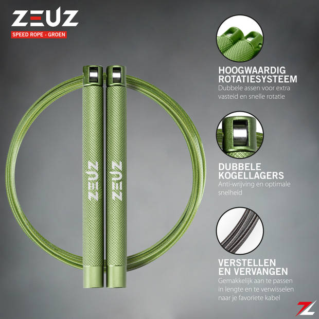 ZEUZ® Professioneel Crossfit & Fitness Springtouw – Verstelbaar – Speed Rope – Volwassenen – Groen