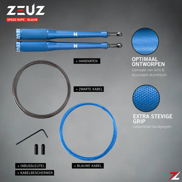 ZEUZ® Professioneel Crossfit & Fitness Springtouw – Verstelbaar – Speed Rope – Volwassenen – SR-2 - Blauw