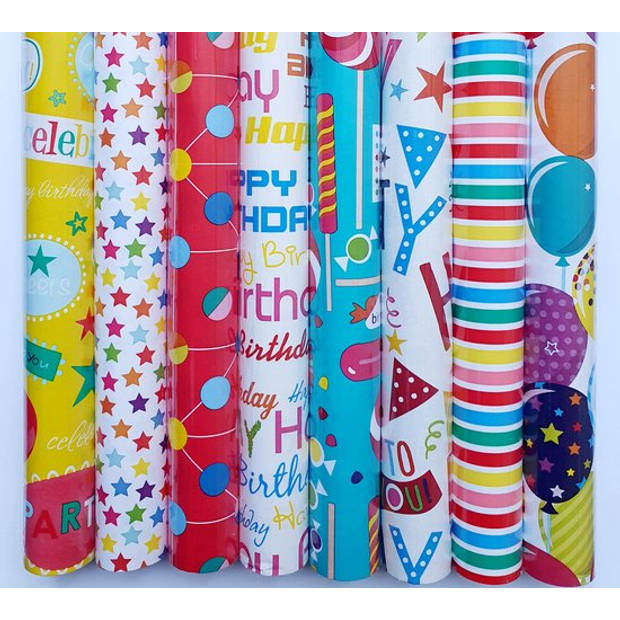Assortiment 5 rollen luxe cadeaupapier inpakpapier voor kinderen en volwassenen Party - 200 x 70 cm