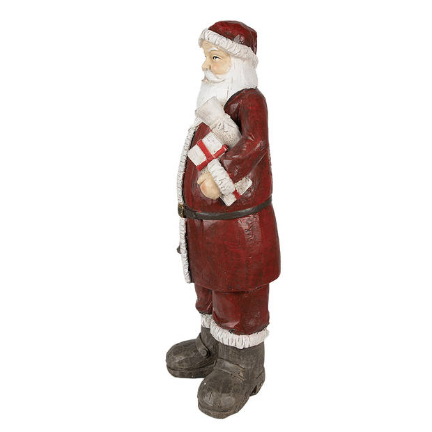 Clayre & Eef Beeld Kerstman 18x14x46 cm Rood Polyresin Kerstdecoratie Rood Kerstdecoratie