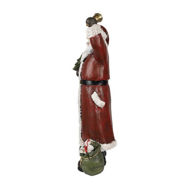 Clayre & Eef Beeld Kerstman 22x15x51 cm Rood Polyresin Kerstdecoratie Rood Kerstdecoratie