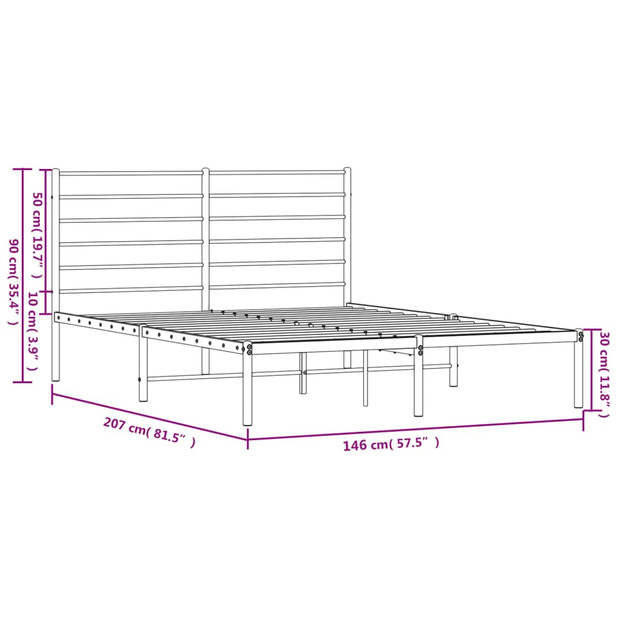 vidaXL Bedframe met hoofdbord metaal zwart 140x200 cm