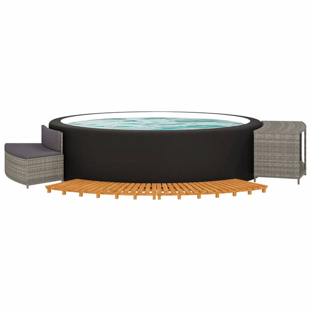 vidaXL Hottub-ombouw poly rattan massief acaciahout grijs