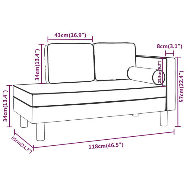 The Living Store Chaise Longue - Fluweel - Donkergrijs - 118 x 55 x 57 cm - Comfortabele zitting