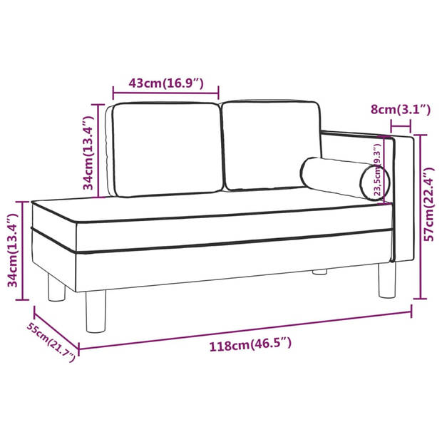 The Living Store Chaise Longue - Slaapbank - 118x55x57 cm - Zwart Kunstleer