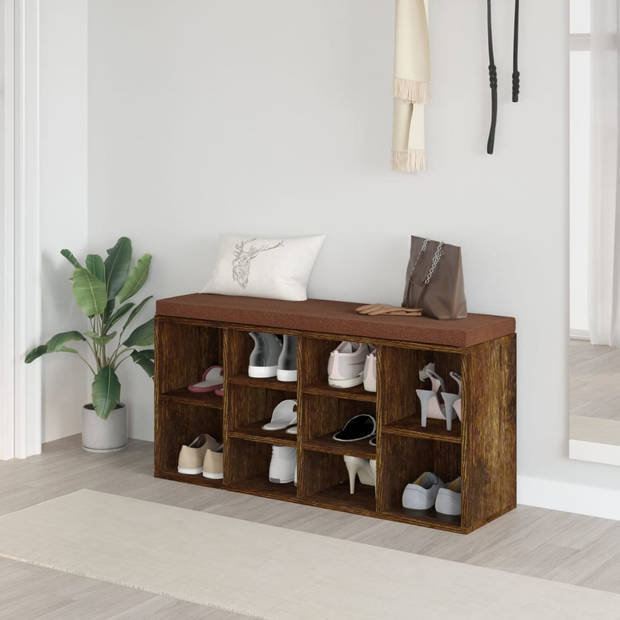 The Living Store Schoenenbank - Gerookt eiken - 103 x 30 x 48 cm - Duurzaam materiaal