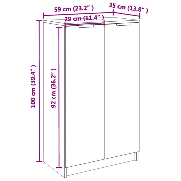 vidaXL Schoenenkast 59x35x100 cm bewerkt hout zwart